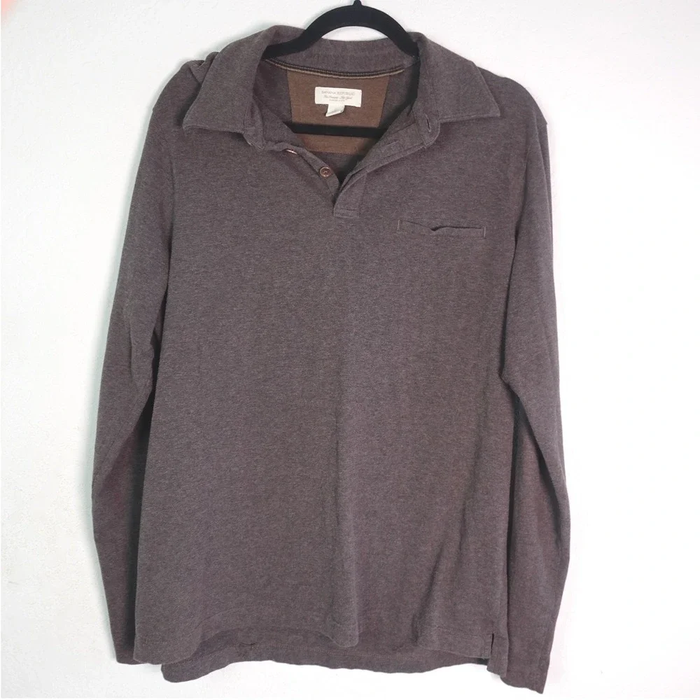 Banana Republic Polo Shirt Mens Large Brown Long Sleeve Cotton Chest Pocket